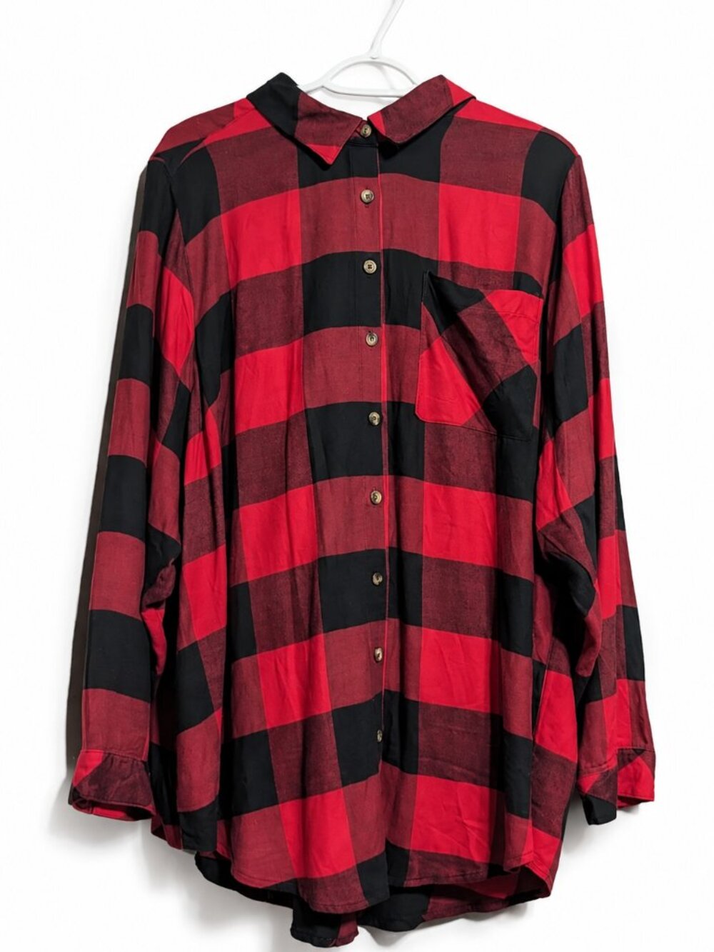Torrid Lizzie Red Black Buffalo Plaid Button Up Shirt Size 3 22/24